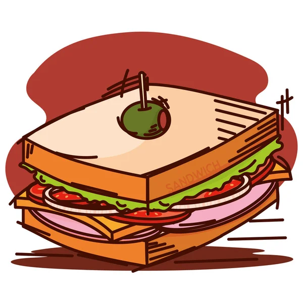Isolato Colorato Retrò Sandwich Schizzo Icona Vettoriale Illustrazione — Vettoriale Stock