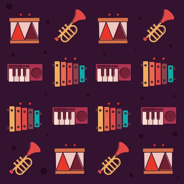 Seamless Pattern Background Musical Instruments Vector Illustration — Image vectorielle