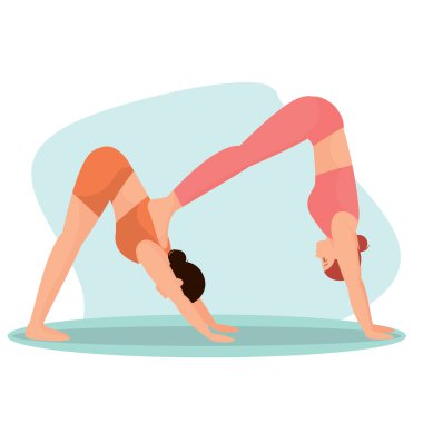 Yoga egzersizleri yapan izole bir çift insan Vektör illüstrasyonu