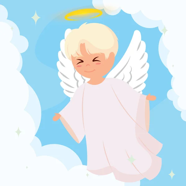 云彩上孤立可爱的天使卡通人物 — 图库矢量图片