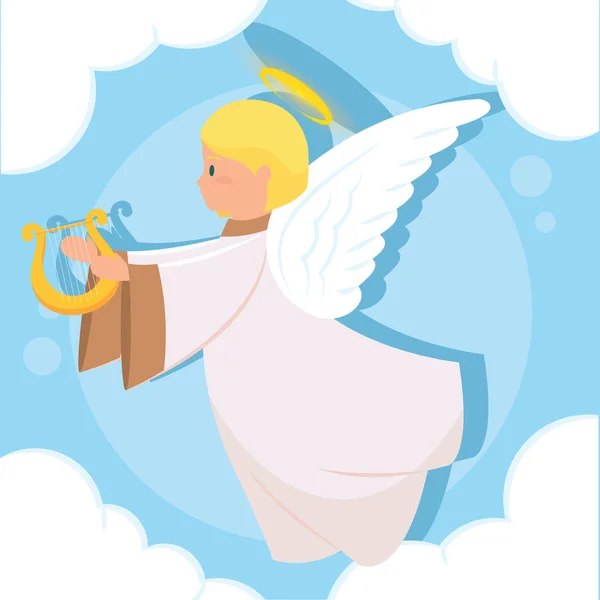 Isolated Cute Angel Cartoon Character Clouds Vector Illustration — Stock Vector