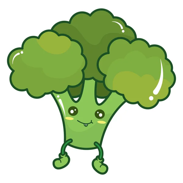 Isolierte Niedliche Brokkoli Gemüse Charakter Vector Illustration — Stockvektor