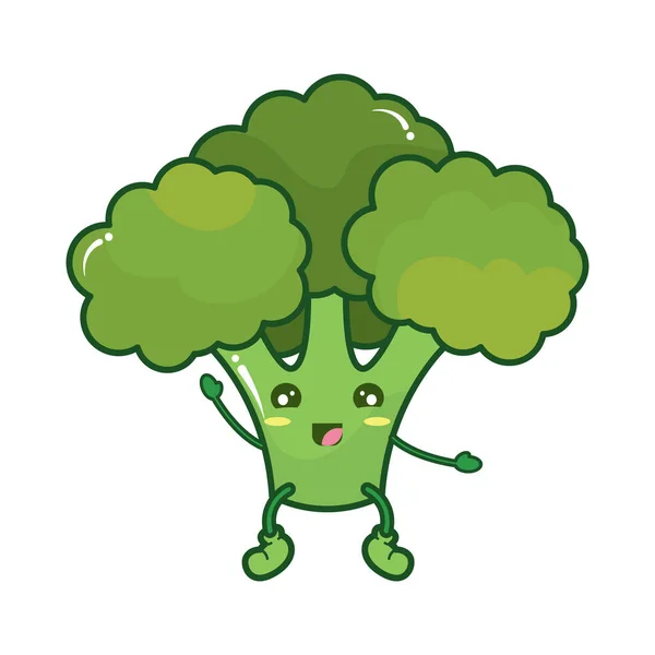 Isolato Carino Broccoli Carattere Vegetale Illustrazione Vettoriale — Vettoriale Stock