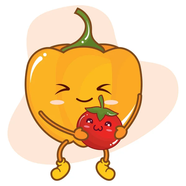 Pimenta Bonito Carregando Tomate Vegetal Vetor Ilustração —  Vetores de Stock