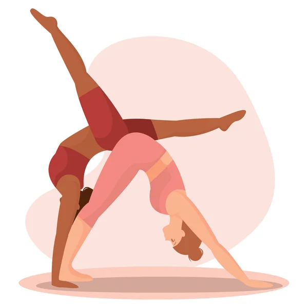 Par Personas Aisladas Haciendo Ejercicios Yoga Ilustración Vectorial — Archivo Imágenes Vectoriales