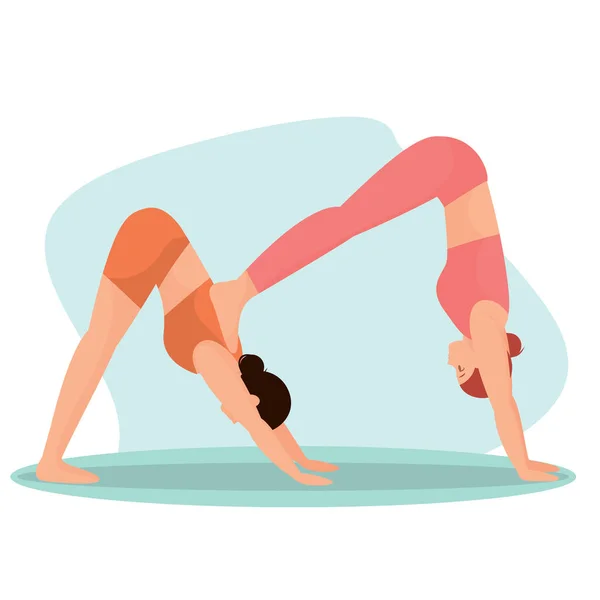 Par Personas Aisladas Haciendo Ejercicios Yoga Ilustración Vectorial — Archivo Imágenes Vectoriales