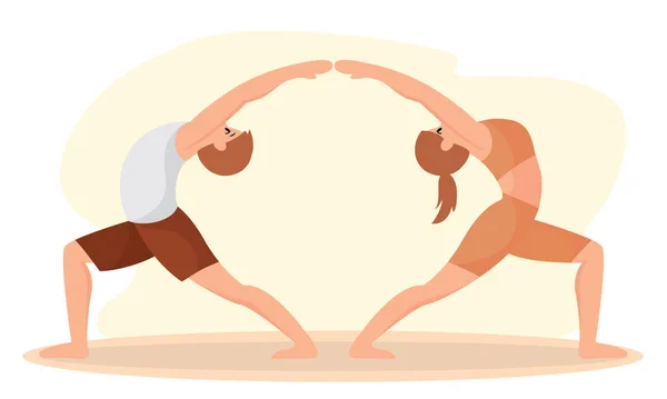 Paire Isolée Personnes Faisant Des Exercices Yoga Illustration Vectorielle — Image vectorielle