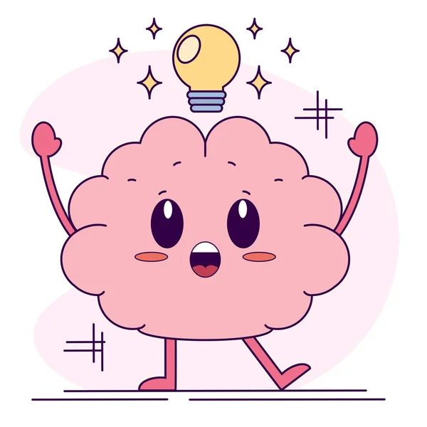 Isolierte Niedliche Glückliche Gehirn Cartoon Figur Mit Einer Idee Vektor — Stockvektor