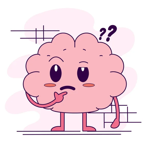 Isolato Carino Dubbio Cervello Cartone Animato Personaggio Vettoriale Illustrazione — Vettoriale Stock