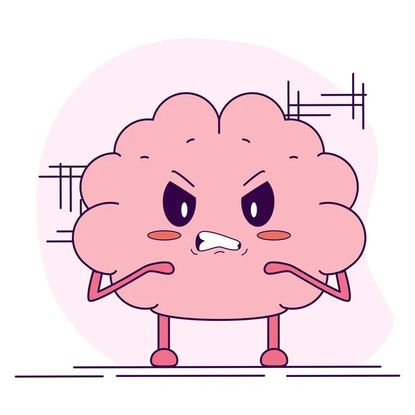 孤立したかわいい怒っている脳の漫画のキャラクターベクトルイラスト — ストックベクタ