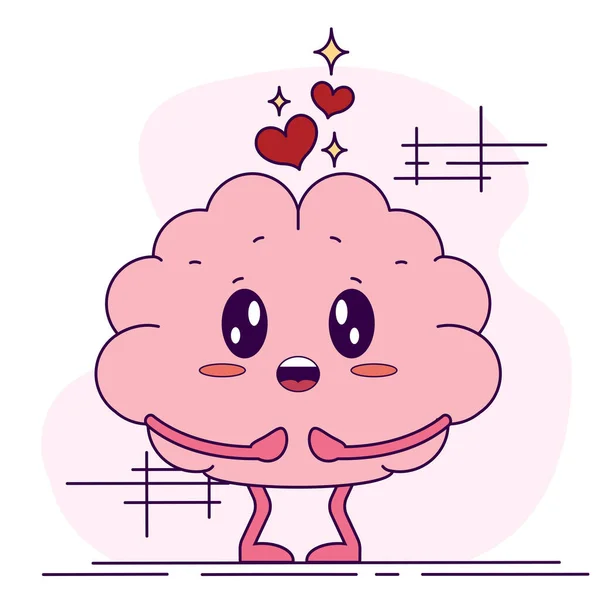 Isolato Carino Amore Cervello Cartone Animato Personaggio Vettoriale Illustrazione — Vettoriale Stock