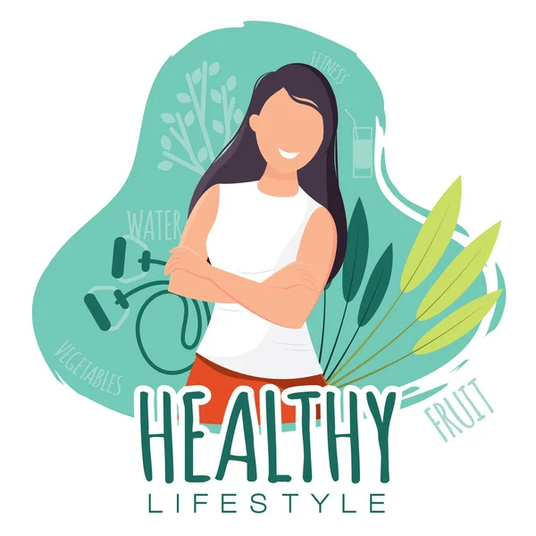 Tecrit Edilmiş Tatlı Kız Sağlıklı Soyut Karakter Sağlıklı Yaşam Tarzı — Stok Vektör