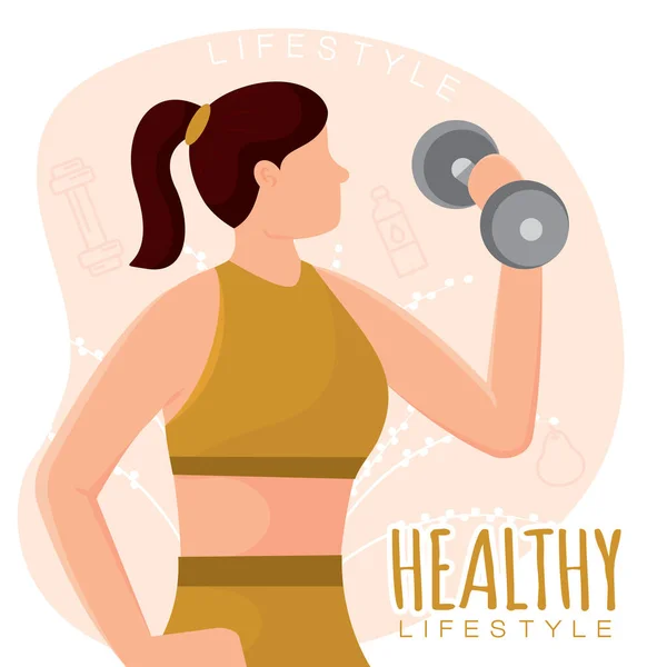 Isolated Cute Girl Healthy Abstract Character Doing Weight Lifting Healthy — Stock Vector