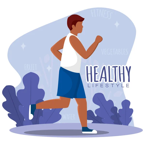Isolated Cute Boy Healthy Abstract Character Running Healthy Lifestyle Vector — Stock Vector