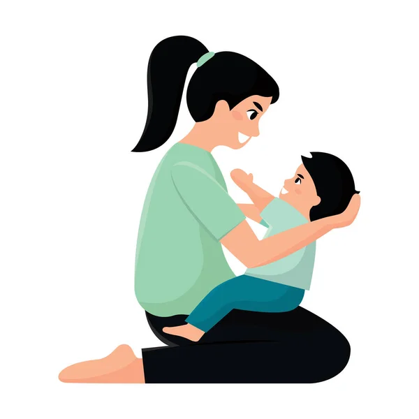 Personnage Mère Isolé Embrassant Son Fils Illustration Vectorielle — Image vectorielle