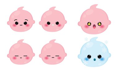 Renkli bebek emojisi simgeleri kümesi Vektör illüstrasyonu