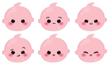 Renkli bebek emojisi simgeleri kümesi Vektör illüstrasyonu