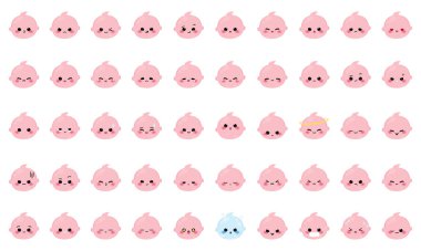 Renkli bebek emojisi simgeleri kümesi Vektör illüstrasyonu