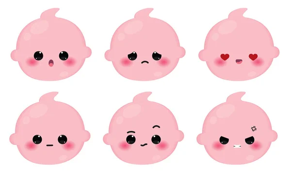 Conjunto Colores Lindo Bebé Emoji Iconos Vector Ilustración — Vector de stock