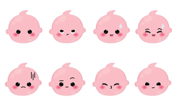 Set Icone Emoji Bambino Carino Colorato Illustrazione Vettoriale — Vettoriale Stock