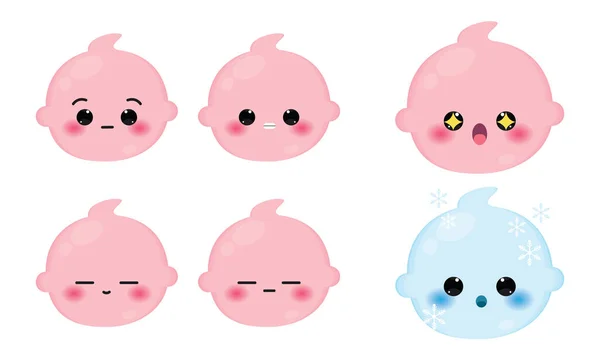 Set Von Farbigen Niedlichen Baby Emoji Symbolen Vektor Illustration — Stockvektor