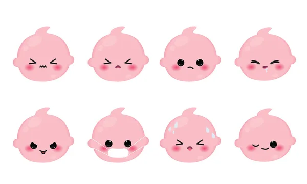 Conjunto Colores Lindo Bebé Emoji Iconos Vector Ilustración — Vector de stock