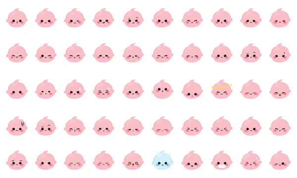 Conjunto Colores Lindo Bebé Emoji Iconos Vector Ilustración — Archivo Imágenes Vectoriales