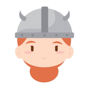 İzole edilmiş şirin kadın viking karakter Avatar Vektör illüstrasyonu