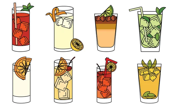 Set Icone Colorate Cocktail Tropicali Illustrazione Vettoriale — Vettoriale Stock