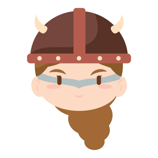 Aislado Lindo Chibi Femenino Vikingo Personaje Avatar Vector Ilustración — Archivo Imágenes Vectoriales
