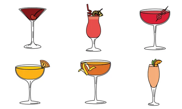 Set Colored Tropical Cocktail Sketch Icons Vector Illustration Stock Vector