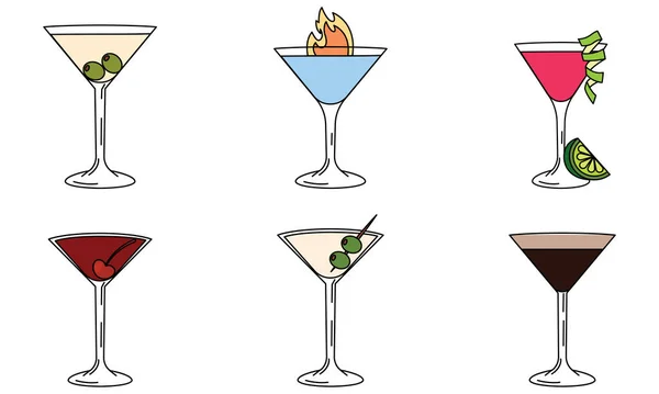 Set Colored Tropical Cocktail Sketch Icons Vector Illustration Stock Illustration