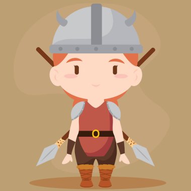 İzole edilmiş şirin kadın viking karakteri Vektör çizimi