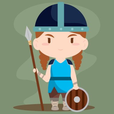 İzole edilmiş şirin kadın viking karakteri Vektör çizimi