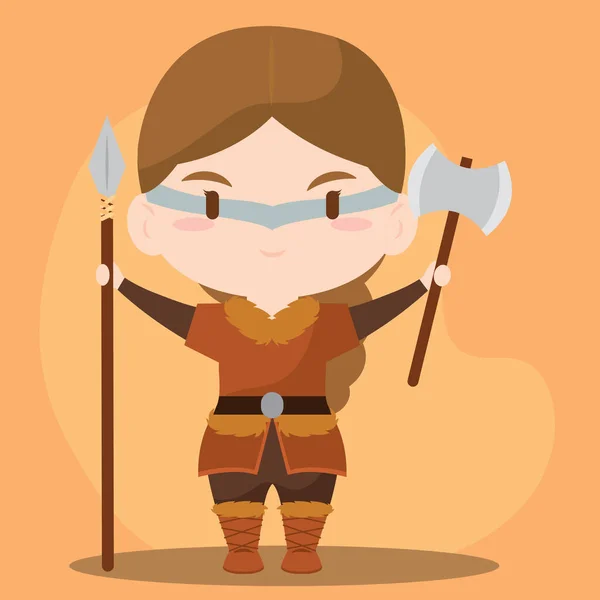 Isolated Cute Chibi Female Viking Character Vector Illustration — Stock Vector