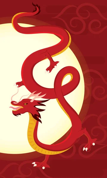 Isolierte Niedliche Chinesische Drachenfigur Auf Asiatischer Vorlage Vector Illustration — Stockvektor
