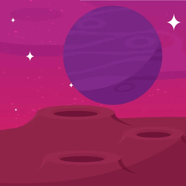 背景に惑星と隔離された色の未来的なSf風景ベクトルイラスト — ストックベクタ