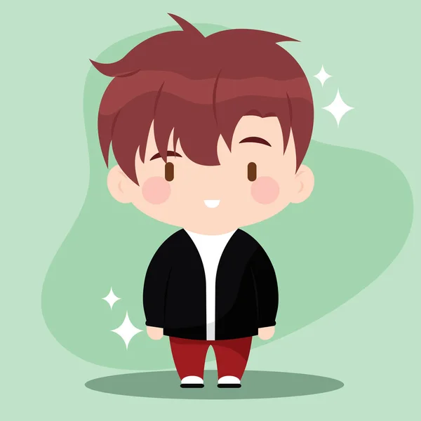 Color Aislado Lindo Chibi Personaje Anime Coreano Masculino Vector Ilustración — Vector de stock