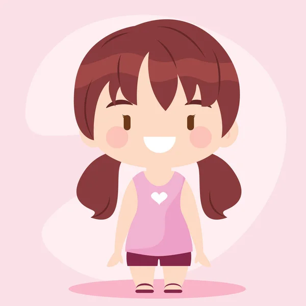 Geïsoleerde Gekleurde Schattig Chibi Vrouwelijke Koreaanse Anime Karakter Vector Illustratie — Stockvector