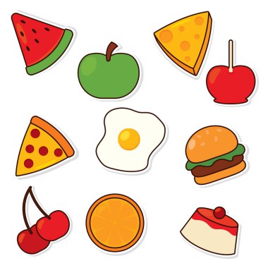 Renkli yemek emoji simgeleri vektör illüstrasyonuName