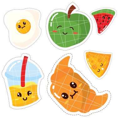 Renkli şirin yemek emojisi simgeleri vektör illüstrasyonu