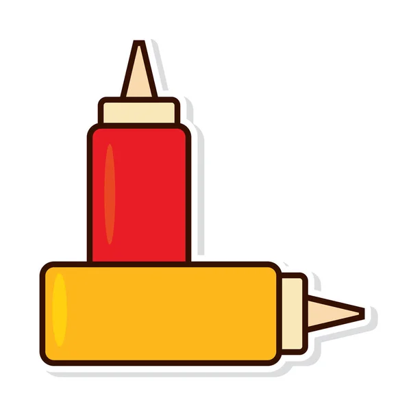 Isolato Colorato Ketchup Bottiglie Adesivo Icona Vettoriale Illustrazione — Vettoriale Stock