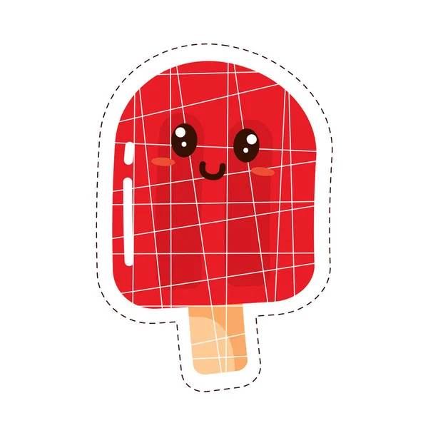 Isolado Colorido Bonito Feliz Popsicle Emoji Adesivo Vector Ilustração — Vetor de Stock