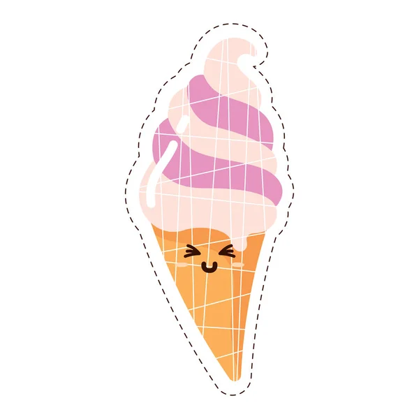 Isolated Colored Cute Happy Ice Cream Emoji Sticker Vector Illustration — Stock Vector