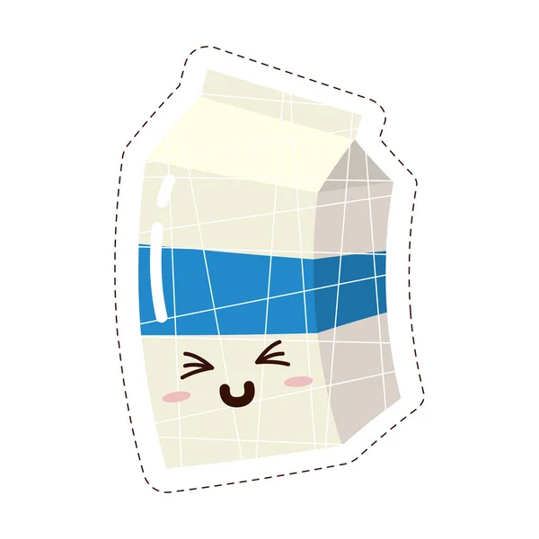 Isolado Colorido Bonito Feliz Leite Caixa Emoji Adesivo Vector Ilustração —  Vetores de Stock