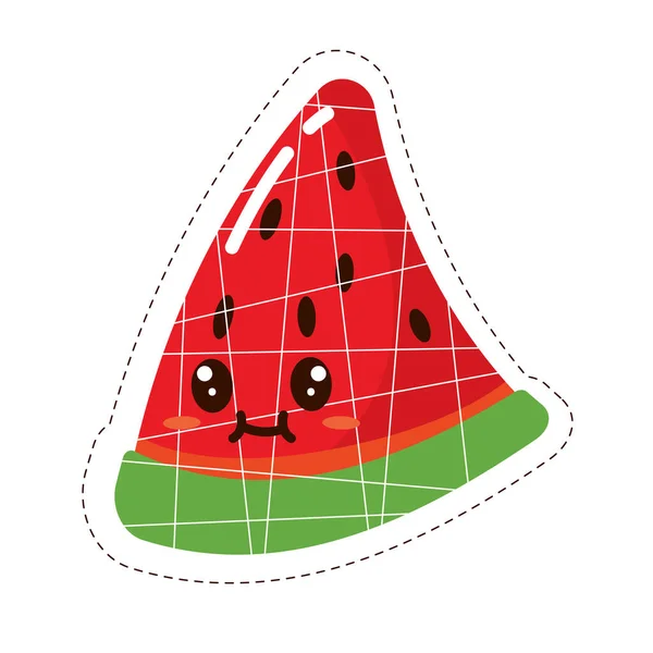 Geïsoleerde Gekleurde Schattig Gelukkig Watermeloen Emoji Sticker Vector Illustratie — Stockvector
