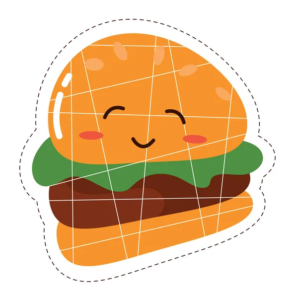 Isolado Colorido Bonito Feliz Hambúrguer Emoji Adesivo Vector Ilustração — Vetor de Stock