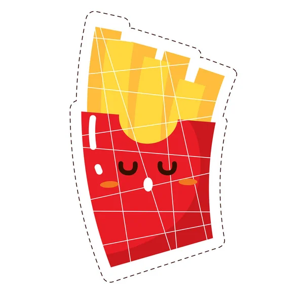 Autocollant Emoji Heureux Frites Colorées Isolées Illustration Vectorielle — Image vectorielle