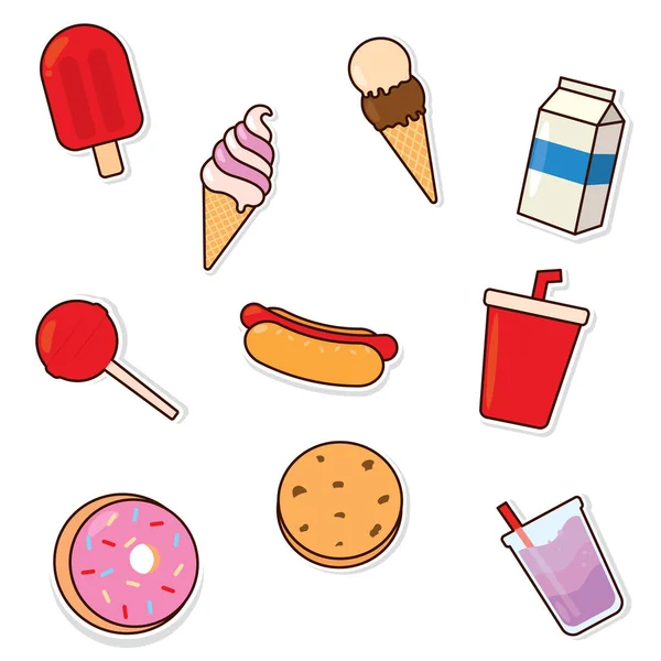 Renkli Yemek Emoji Simgeleri Vektör Illüstrasyonuname — Stok Vektör
