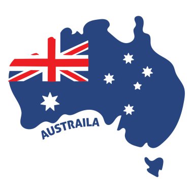 Avustralya 'nın izole edilmiş renkli haritası ve bayrak taşıyıcı illüstrasyonu